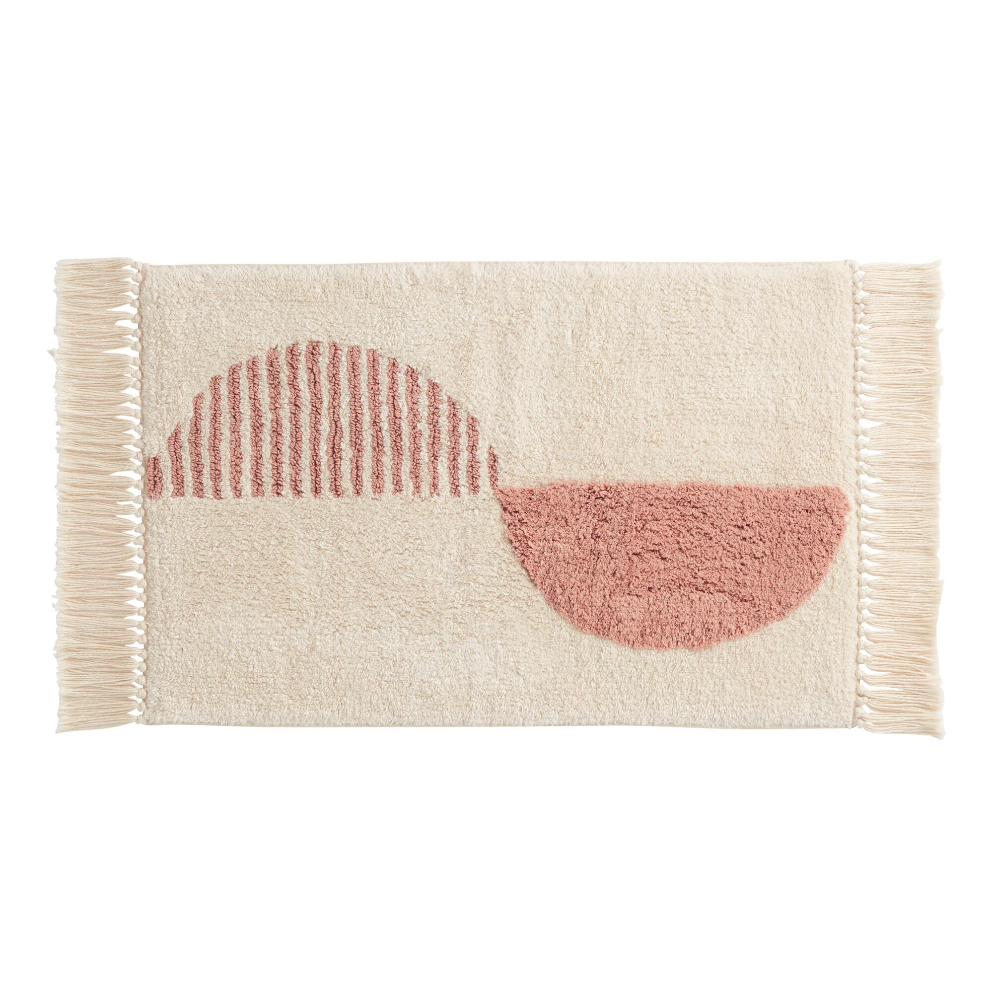 White and Blush Half Circle Tufted Bath Mat: Pink - Cotton by World Market