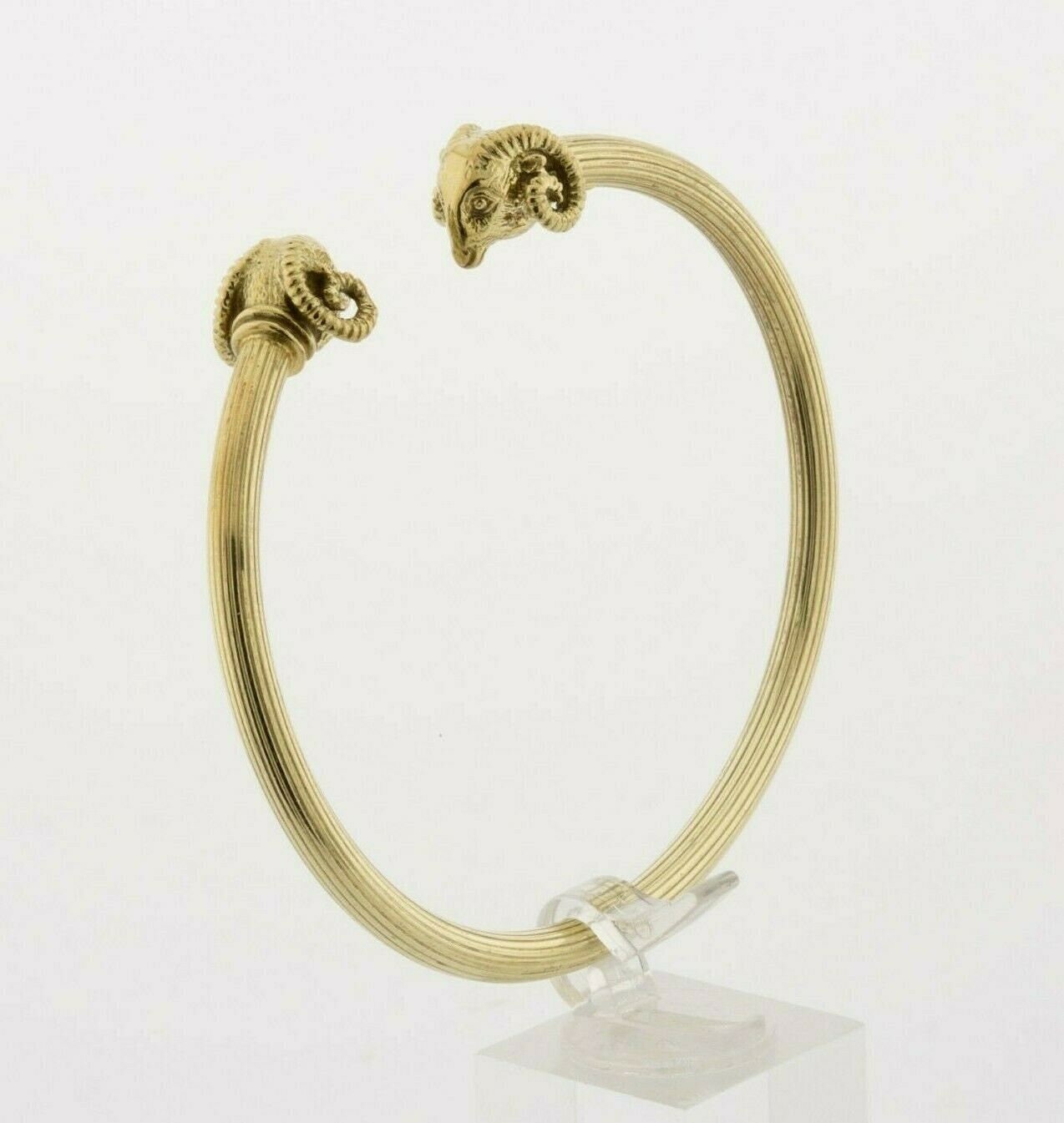 Vintage 14K Yellow Gold Rams Head Bangle Bracelet Circa 1960
