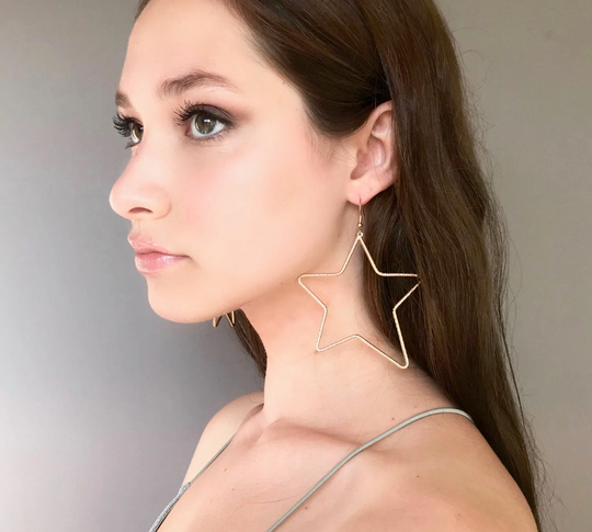 Large Gold Star Earrings, Celestial Statement Oversize New Year Earrings