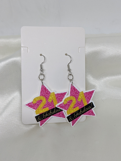 21St Birthday Girl Star Dangle Earrings