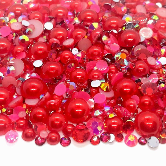 Garnet January Birthstone Blend Rhinestone Mix 2mm-10mm Flatback Jelly Resin | Faux Pearls Rhinestones Mixed Sizes Red Pink