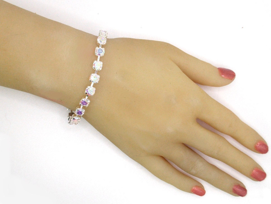 Rainbow Cz Tennis Bracelet | Aurora Borealis 6A Quality 6mm Silver Plated Handmade in The Usa