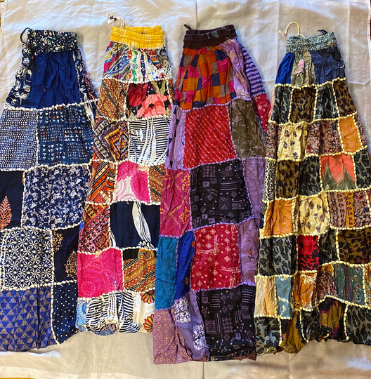 Patchwork Boho Skirt, Women's Hippie Summer Festival Vacation Skirt