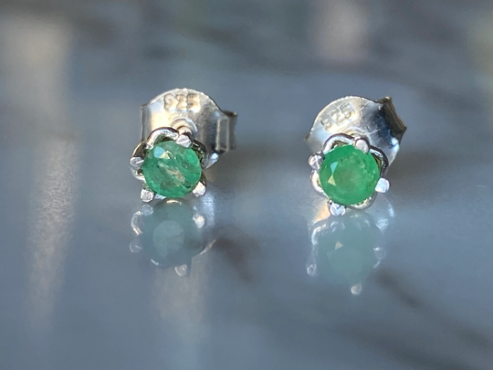 Genuine Colombian Emerald Earrings, Silver 925, Real Natural