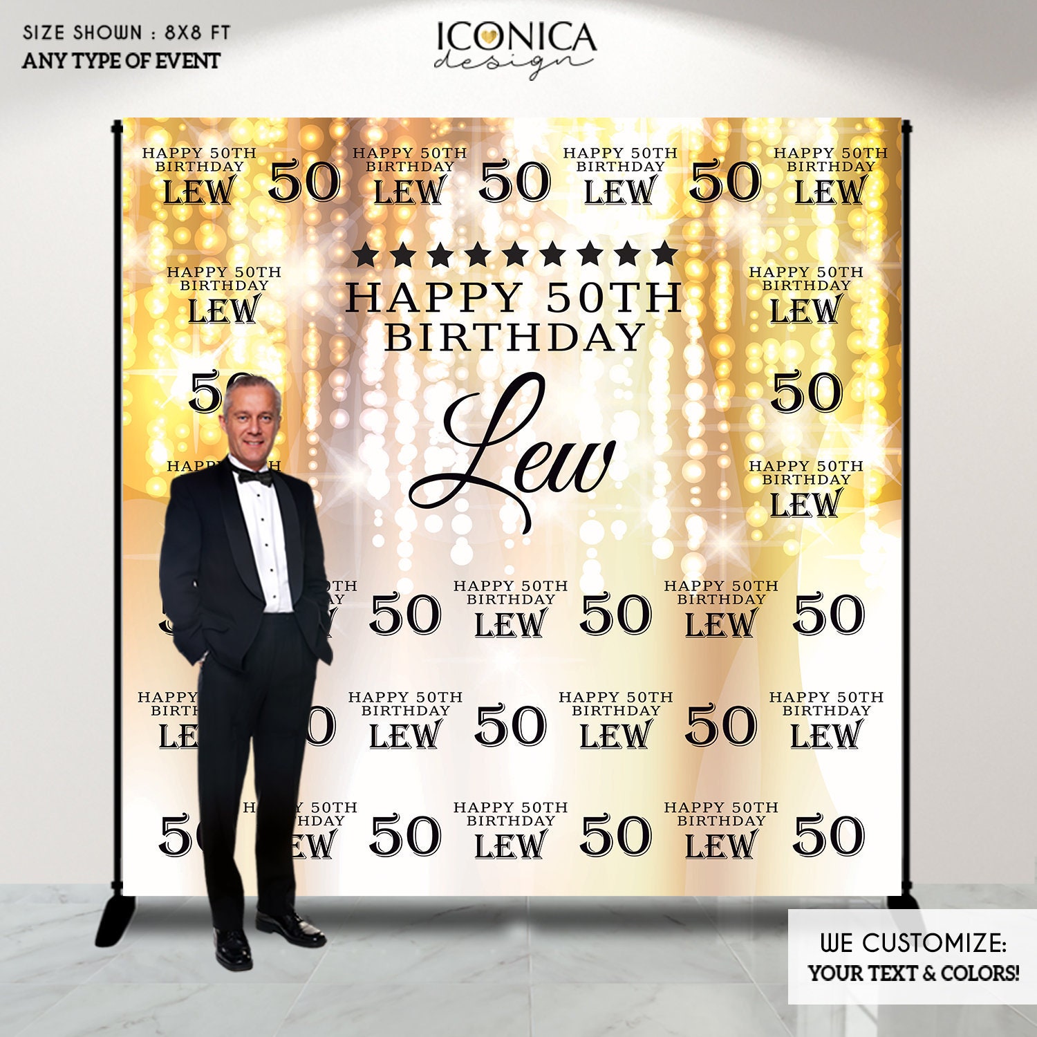 50Th Birthday Backdrop, Photo Booth Party Step & Repeat, Red Carpet Banner, 50 & Fabulous, Years, Gold Bbd0019