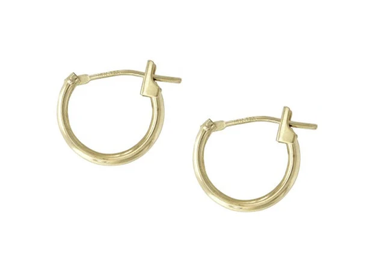14K Gold Round Click Hoop Earring, 14K Solid 12mm, 14mm, 15mm, 20mm, Everyday Earring