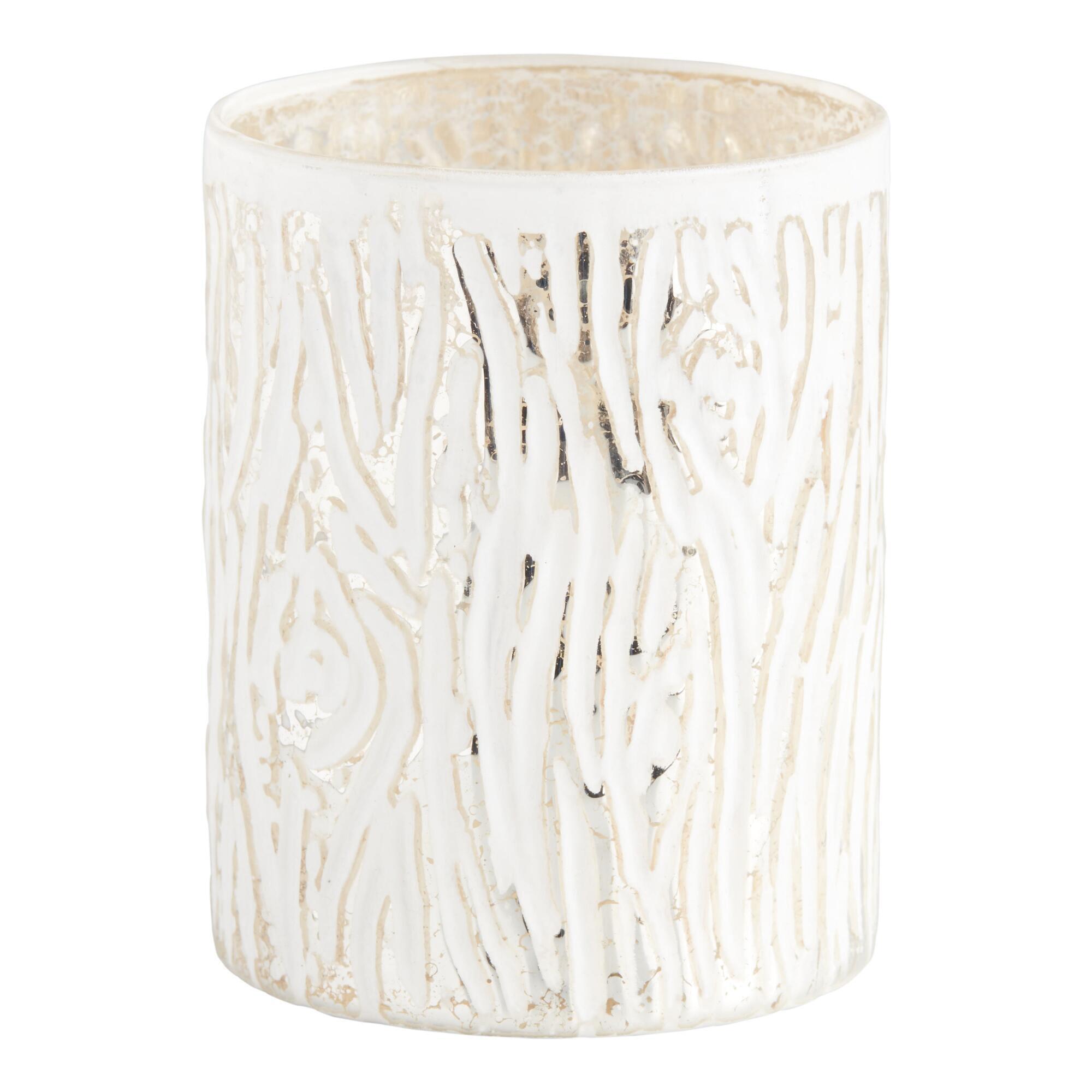 Pier Place White Glass Woodgrain Votive Candleholder by World Market