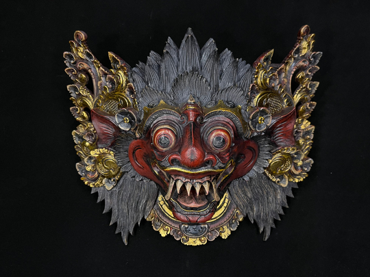 35cm Huge Narasimha Wooden Mask | Narasinga Wood Barong Balinese Hand Carved Vintage Wall Art Hanging