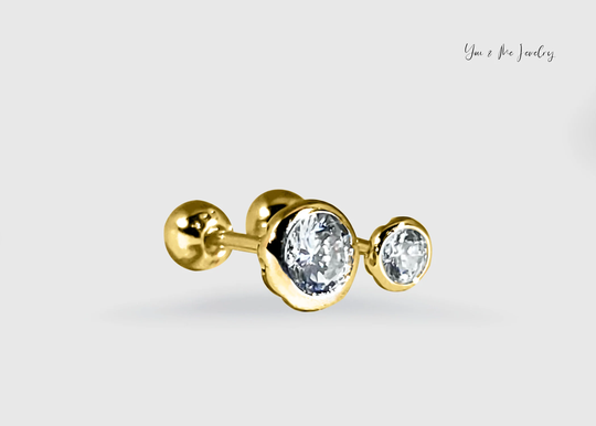 14K Solid Gold Martini Design With Cz Zirconia Cubic Large Tiny Studs For Women Piercing 6mm Post Ball Screwback Yellow White Rose