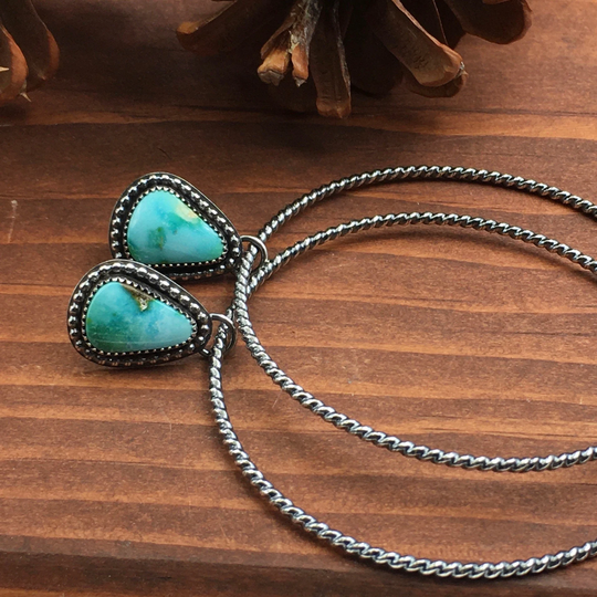 Sonoran Mountain Blue Green Turquoise Large Hoops Chunky Twisted Design Stud Earrings Sterling Silver Bohemian Dancing Western Gift Mom Wife
