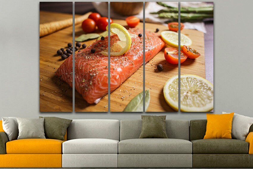Salmon Decor Cafe Wall Steak Print Seafood Fish Poster Gift To Fisherman Canvas