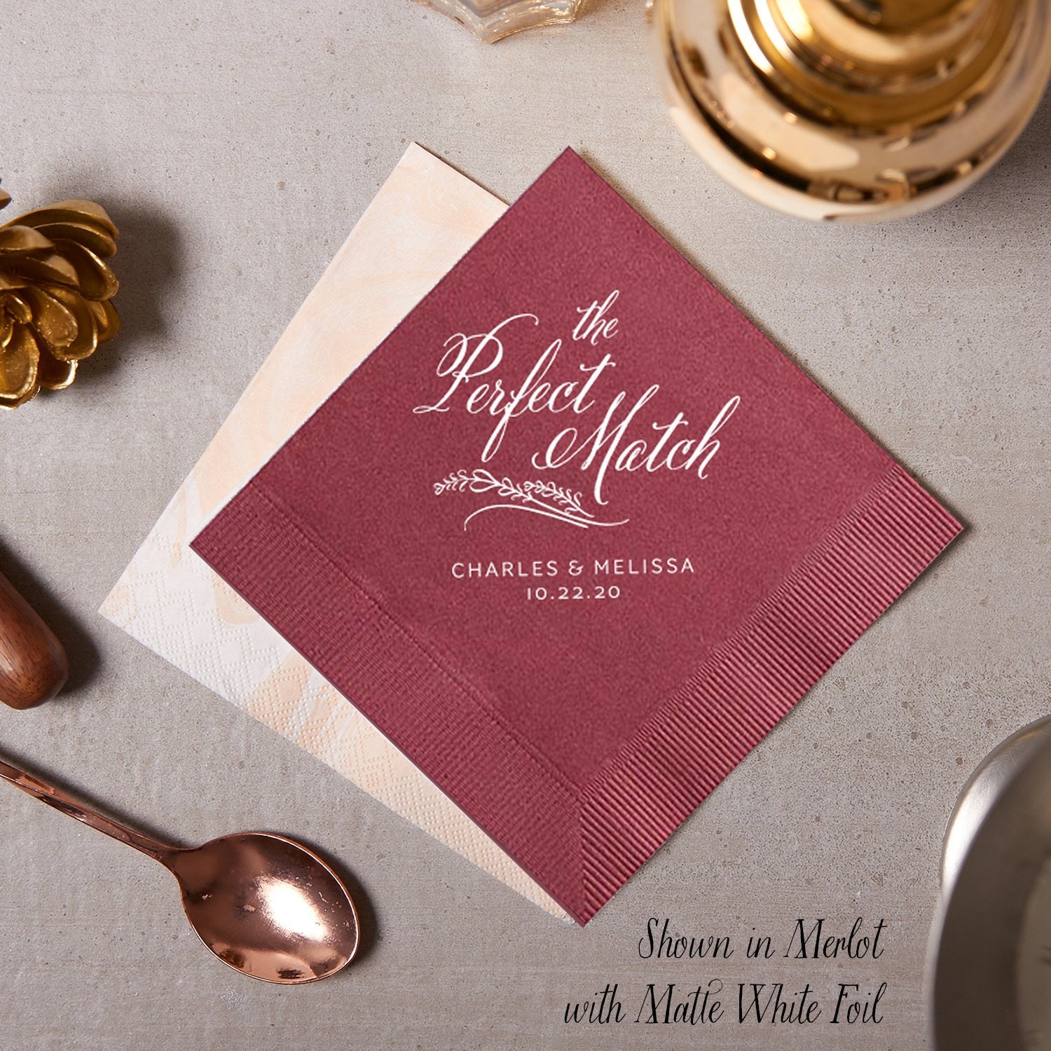 The Perfect Match Cocktail Napkins - Wedding Napkins, Party Personalized Foil Napkin