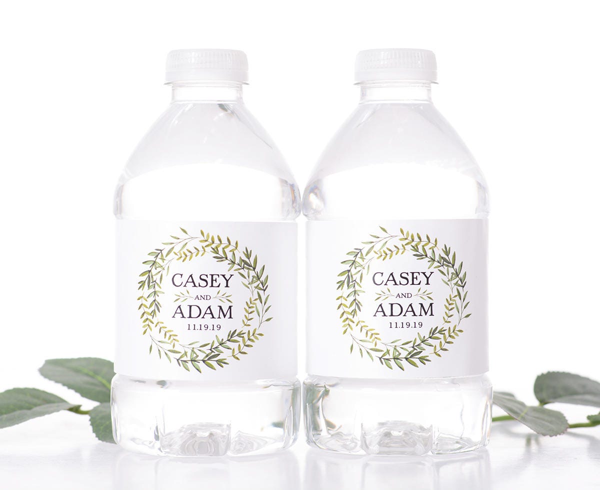 Wedding Wreath Water Bottle Labels - Floral For Weddings Customized #wdiw-224
