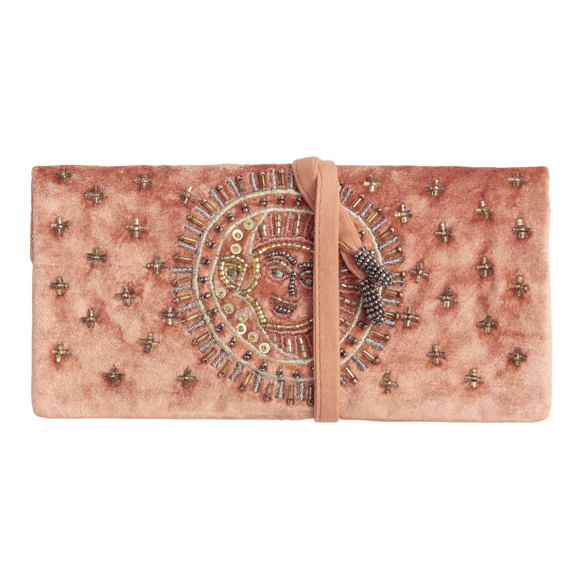 Blush Velvet Celestial Beaded Jewelry Roll: Pink by World Market