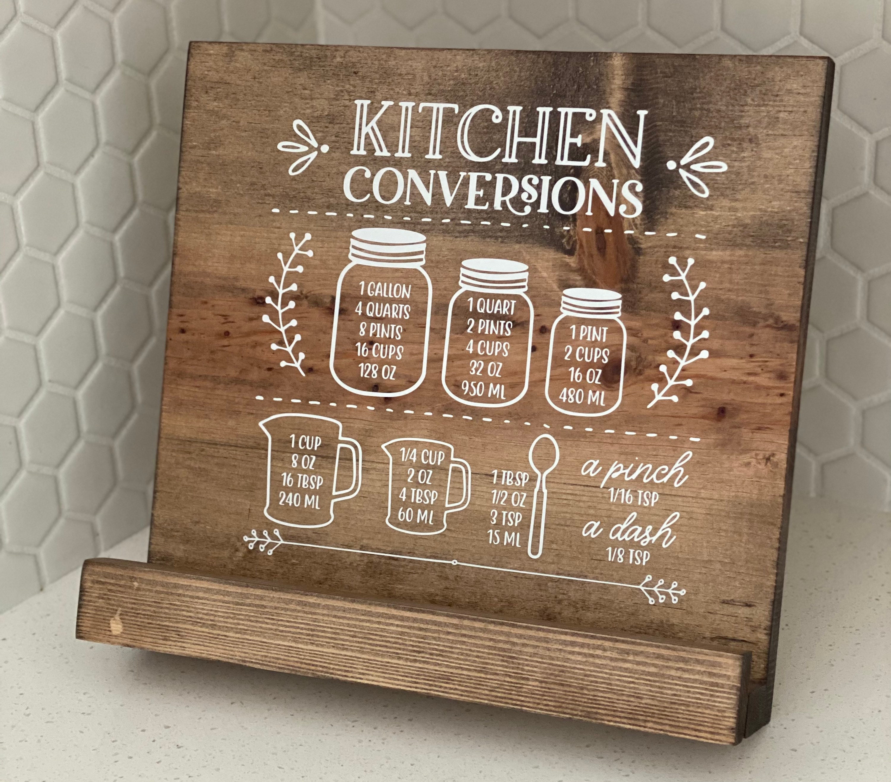 Handmade Cookbook Holder, Stand, Cook Book Kitchen Decor, Conversion Chart, Wedding Gift, Housewarming Gift