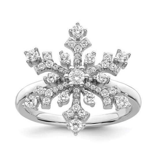 Frozen Snowflake Ring Sterling Silver & Cubic Zirconia Christmas Holiday Jewelry