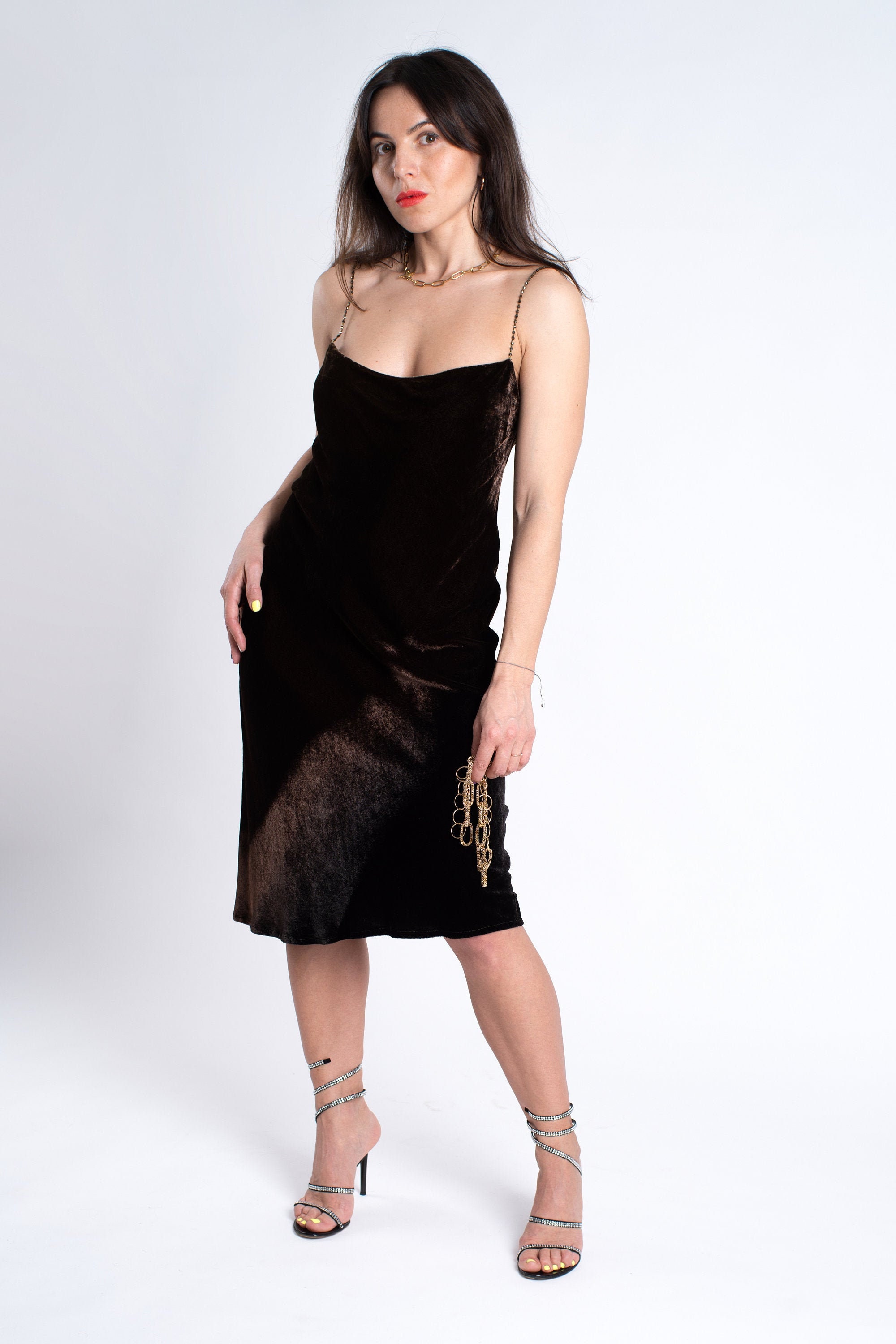 Ralph Lauren Silk Blend Velvet Beaded Spaghetti Strap Dress, Size 10