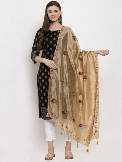 Women's Silk Blend Gold-Toned Printed Dupatta Printed Border Free Shipping