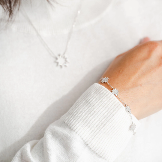 Silver Nine Pointed Star Necklace & Bracelet Set