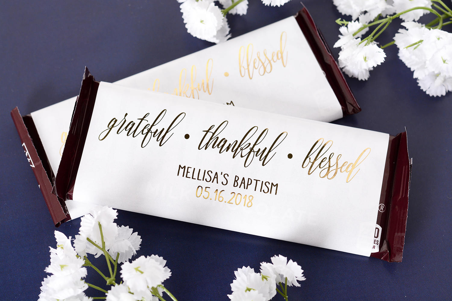 Baptism Candy Wrappers - 25 Metallic Foil Chocolate Bar Wrappers Labels Custom Stickers Christening Favors