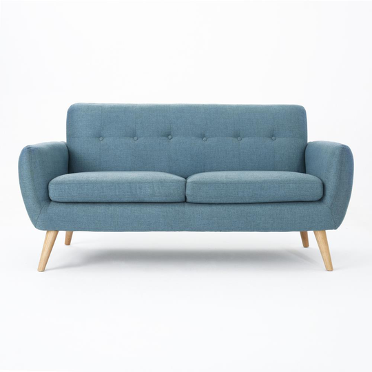 Best Selling Home Decor Josephine Midcentury Blue and Natural Oak Polyester/Blend Loveseat | 301848