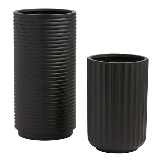 Dark Gray Fluted Cylinder Pacheco Outdoor Patio Planter: Black by World Market