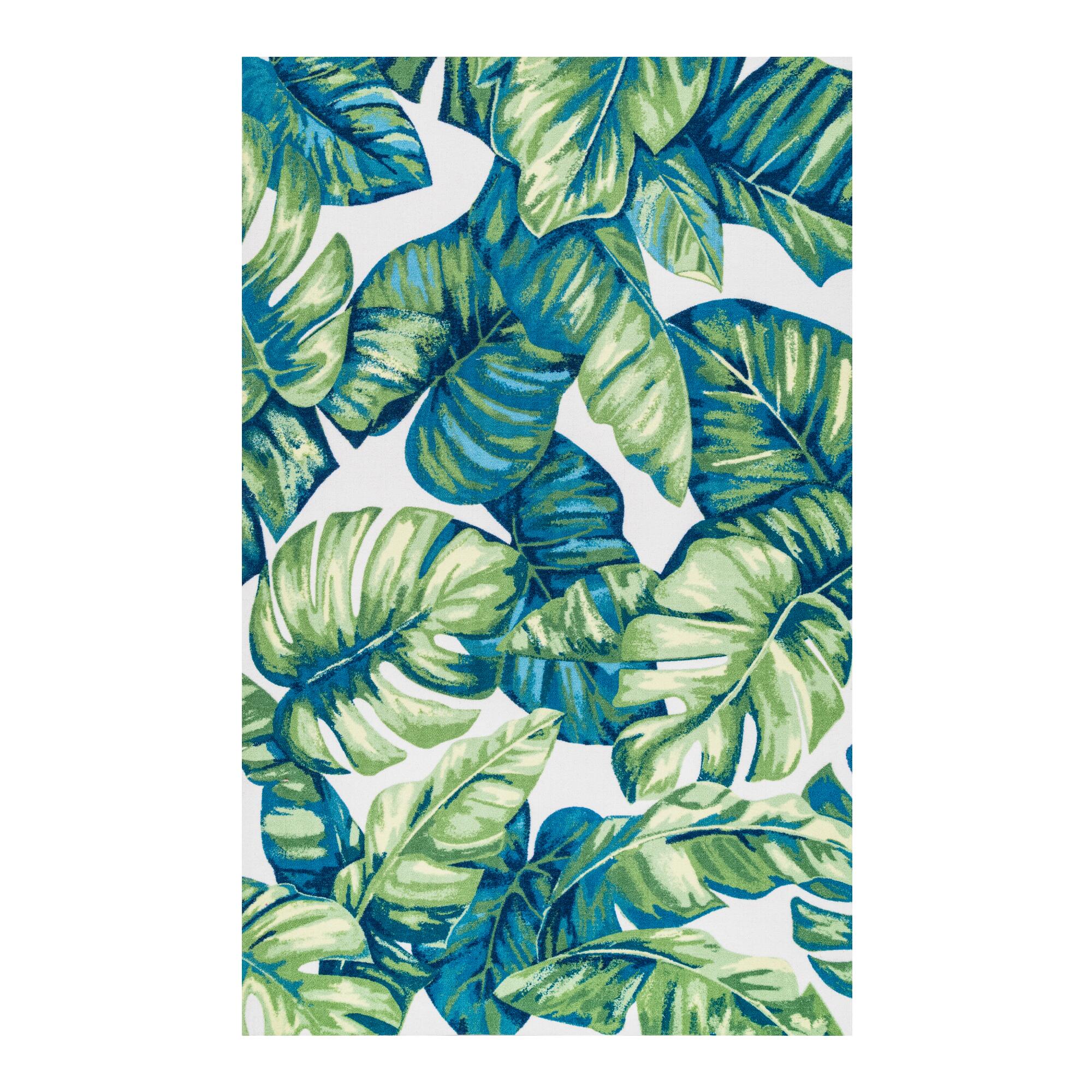 Green Palm Print Indoor Outdoor Patio Rug - Polyester - 5' x 8' by World Market