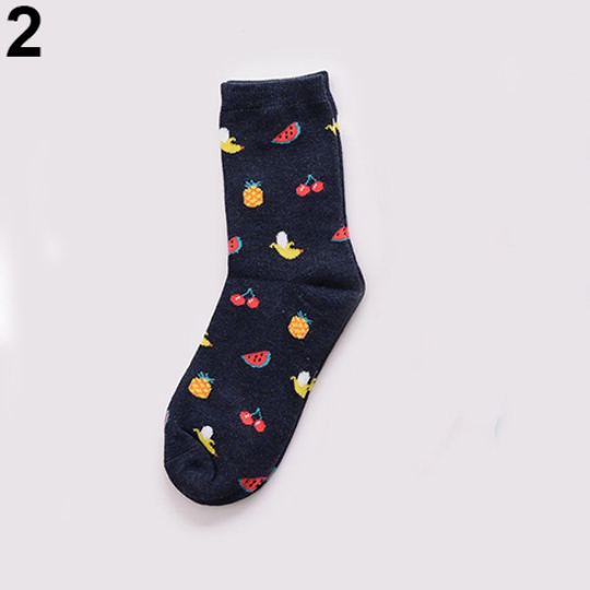 Unisex Fashion Cartoon Food Sushi Fruit Pattern Short Tube Cotton Blend Socks - black