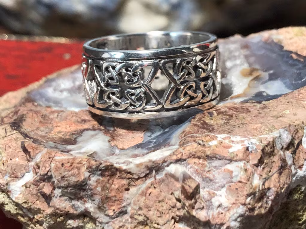 Historical Replica Sterling Silver Celtic Wedding Band Ring Size 8