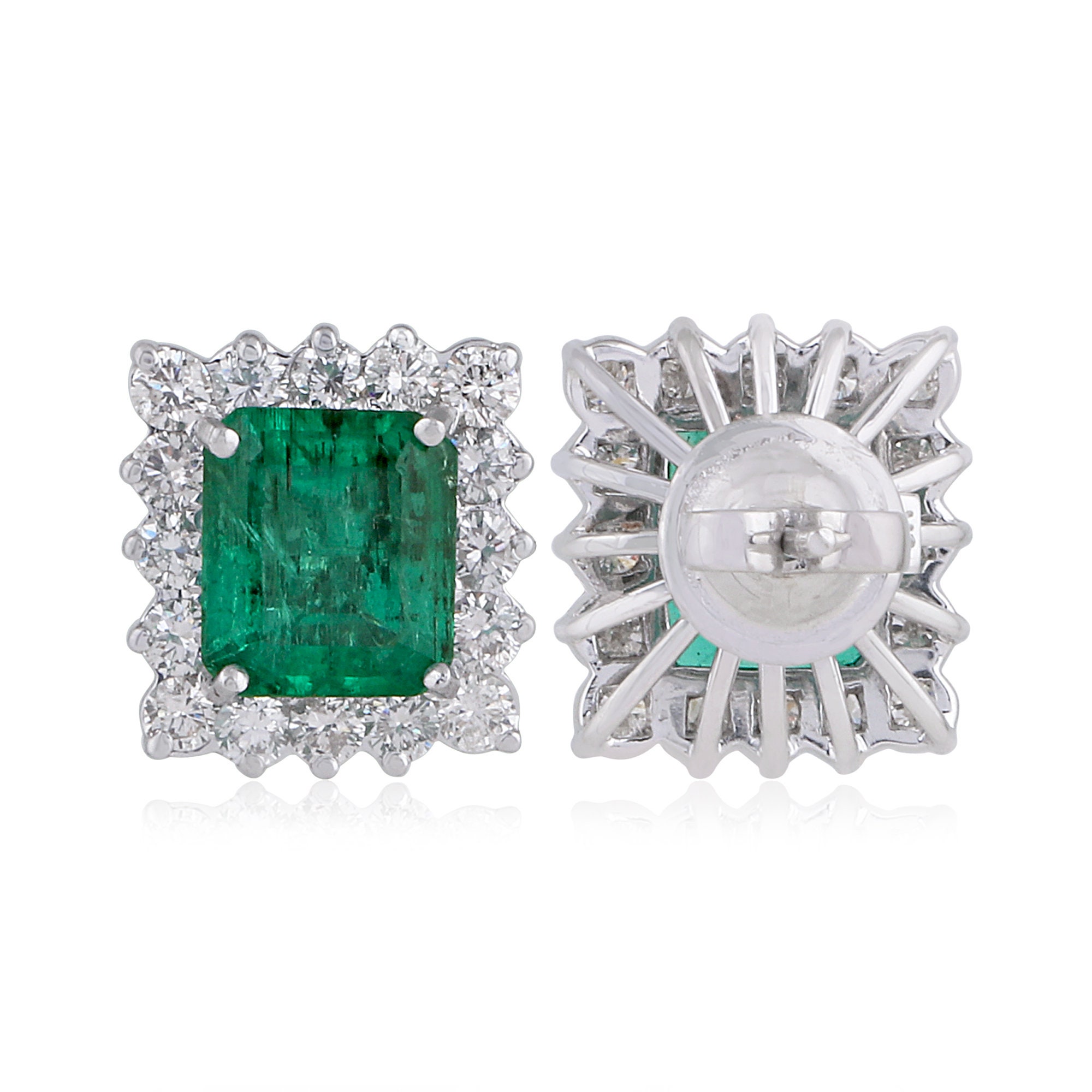On Sale Natural 3.38 Ct Green Emerald Earring Studs 1.4 Si Clarity Hi Color Diamond Stud Earrings 14K Gold Wedding Jewelry
