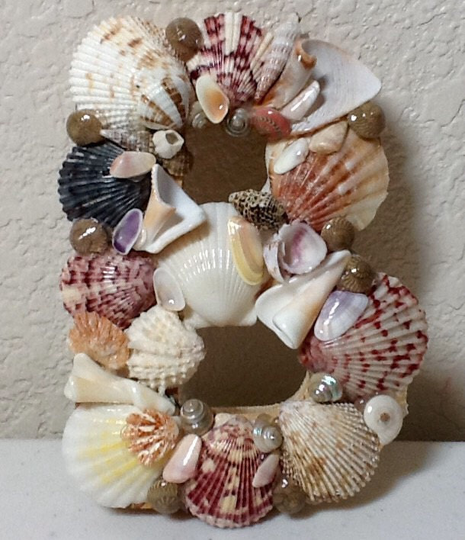 Sea Shell Art Wood Initial B ... Handmade, Home & Living, Ready To Ship