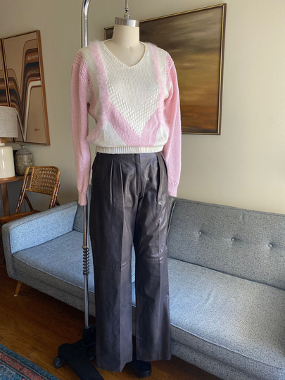 Vintage 80's Pink & White Angora Blend Sweater