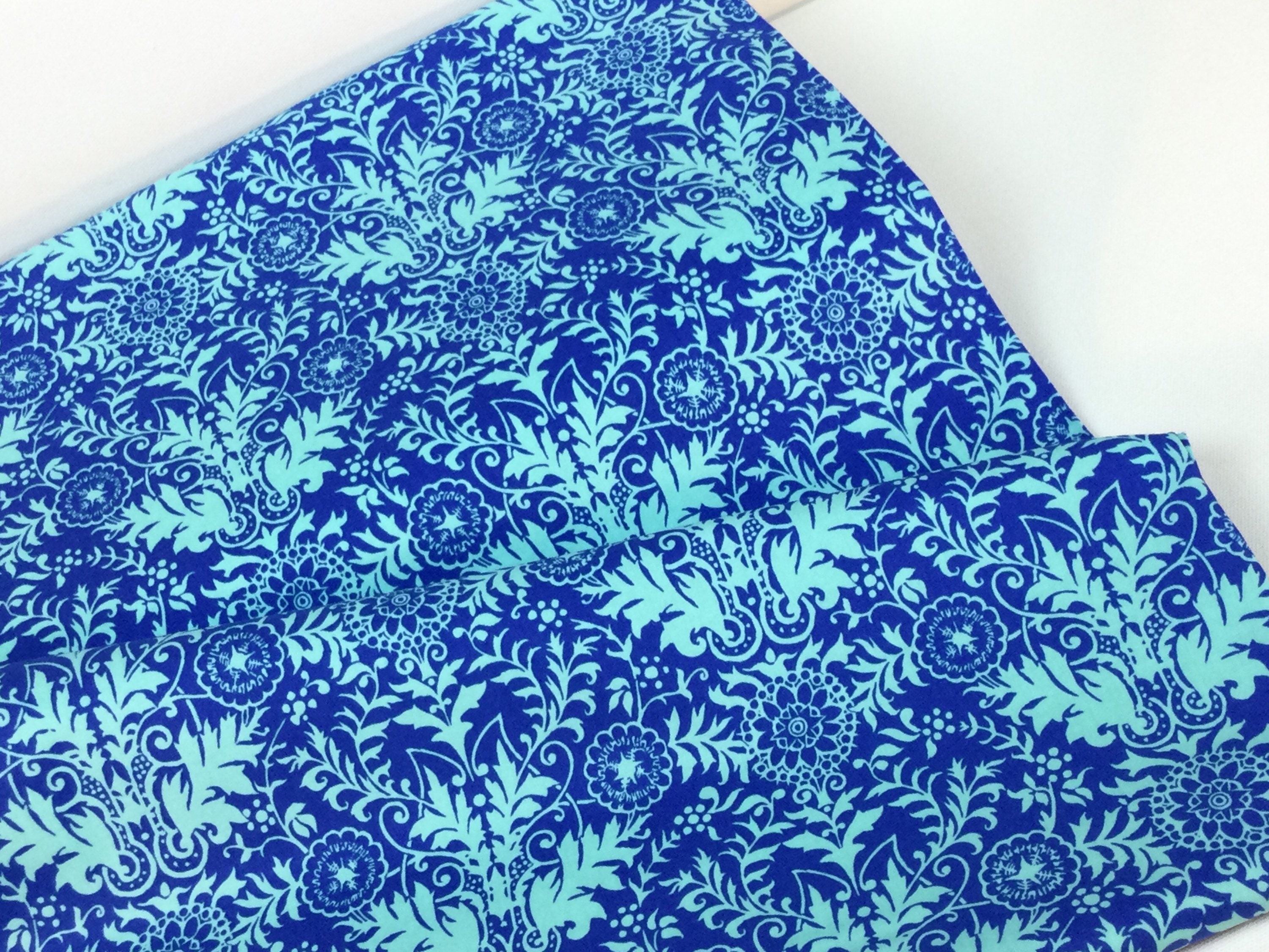 Lyla Damask Royal/Aqua Fabrics ~ Blender Collection For Qt Fabrics, 100% Quilting Cotton