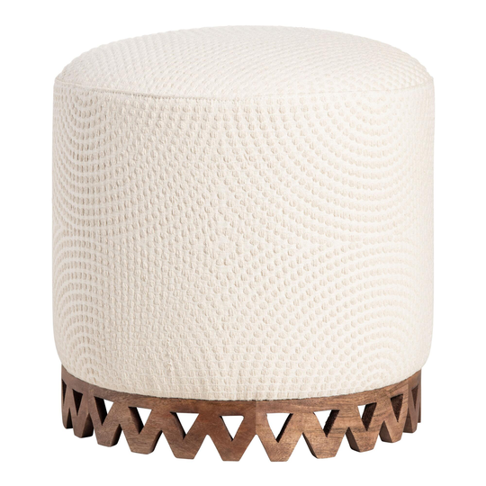 Round Cream Geo Hines Upholstered Stool: White - Fabric by World Market