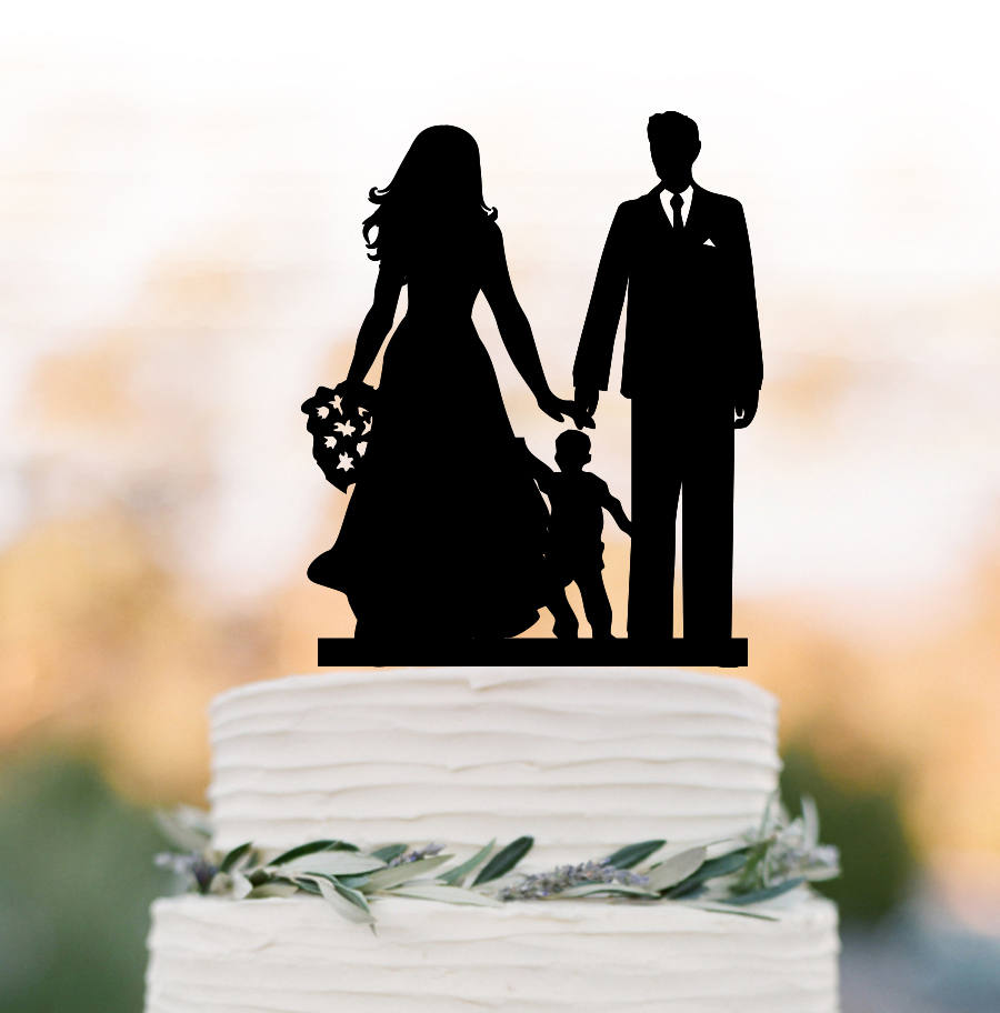 Bride Groom With Son Silhouette Funny Wedding Cake Topper Boy, Family Silhouettecake
