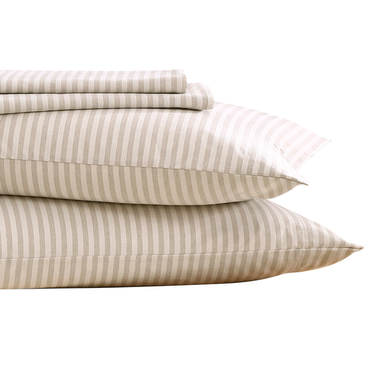 Reborn Montauk Twin 144-Thread Count Cotton Polyester Blend Taupe Stripe 3-Piece Bed Sheet in Brown | 807000276042
