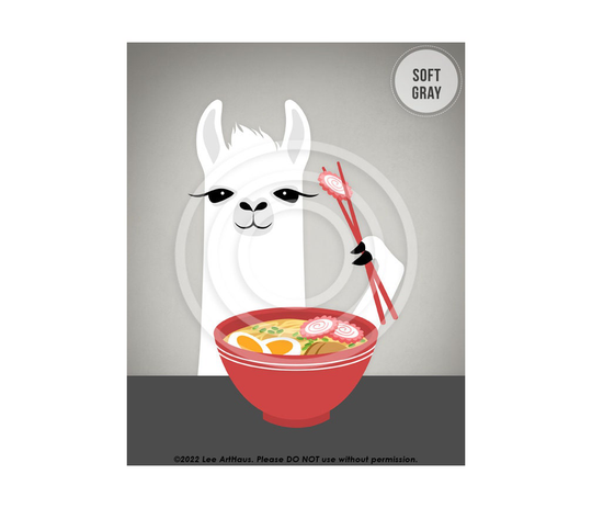 3Jp Ramen Decor - Llama Eating Wall Art Kitchen Home For Kids Room Noodles Animal