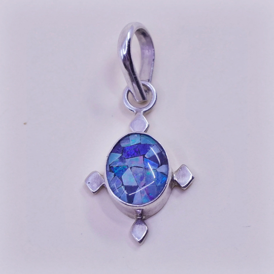 Vintage Sterling 925 Silver Handmade Pendant With Opal Inlay, Stamped