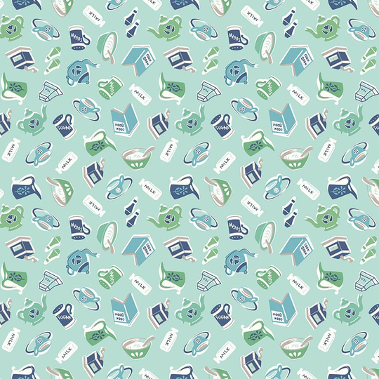 Lori Holt Cook Book Fabric By Riley Blake - Aqua Blue Kitchen The 1/2 Yard Or Fat Quarter