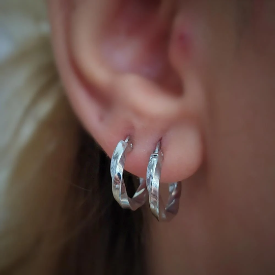 925 Sterling Silver 1 cm Twisted Hoop Earrings