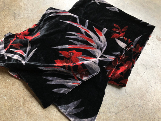 90S Black Velvet Silk Rayon Blend Double Sided Long Boho Neck Scarf 1990S Vintage Tropical Floral Print Red Gray Hollywood Deco Hawaiian