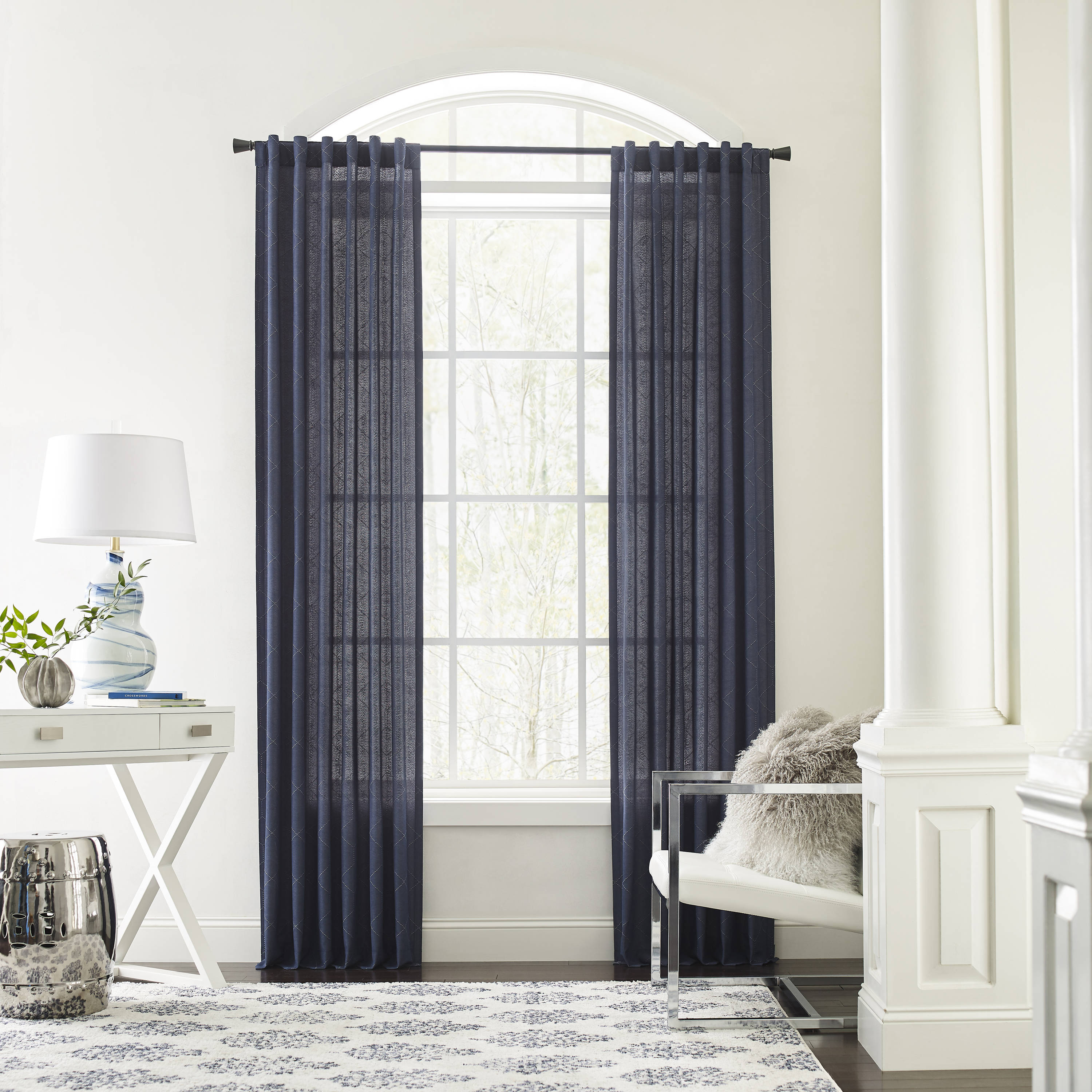 Origin 21 84-in Navy Polyester Blend Light Filtering Back Tab Single Curtain Panel in Blue | 3728167