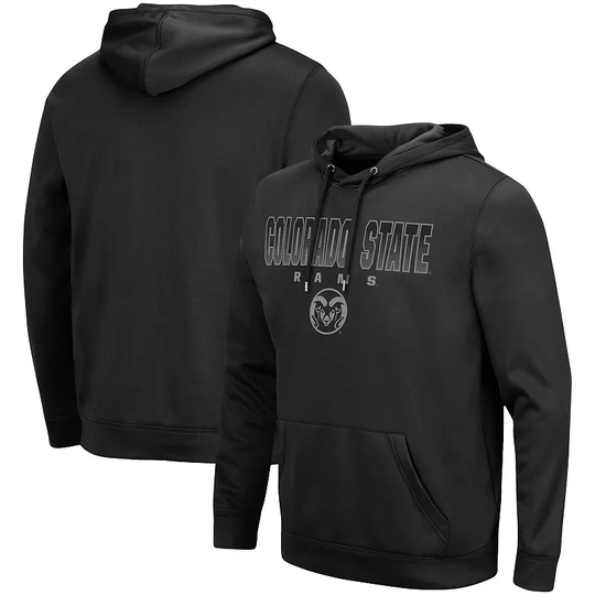Men's Colosseum Black Colorado State Rams Blackout 3.0 Pullover Hoodie, Size: Medium