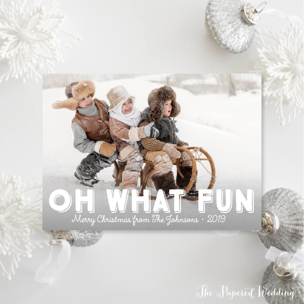 Printable Or Printed Oh What Fun Photo Christmas Cards - Block Holiday Modern Kids 015 P1"