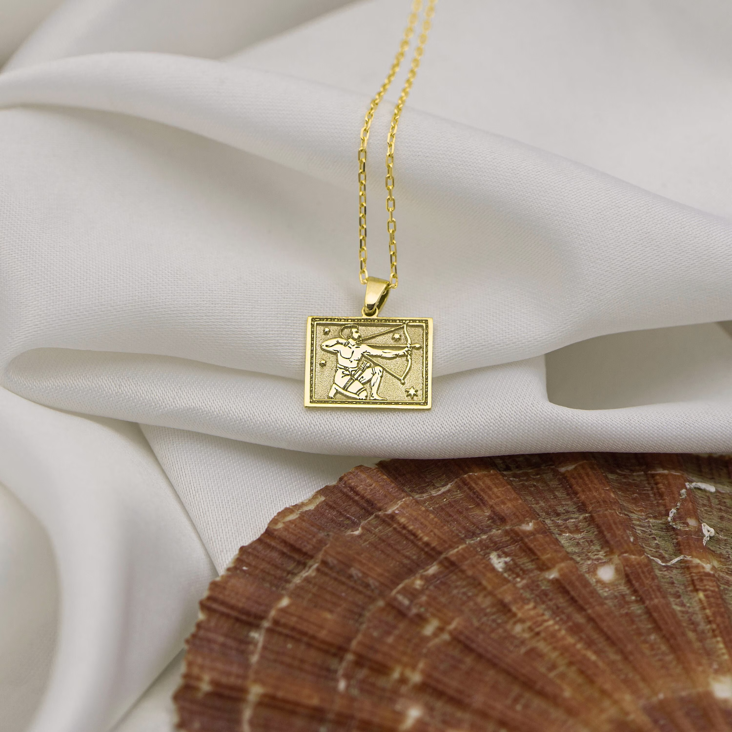 14K Real Gold Sagittarius Zodiac Necklace - Dainty Signs Charm White Pendant -Mothers Day Gift Birthday Gifts