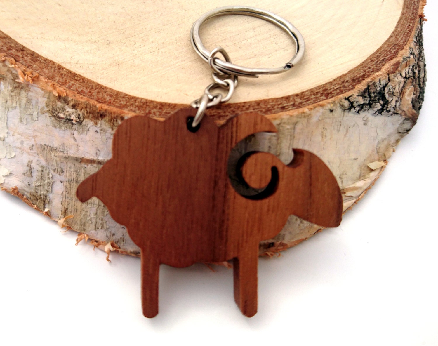 Wooden Ram Keychain, Walnut Wood, Animal Environmental Friendly Green Materials