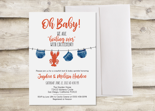 Crawfish Boil Baby Shower Invitation, Seafood Couples Sprinkle, Outdoor Barbecue Bbq Come & Go Invite, Lobster Bake Diaper Bash