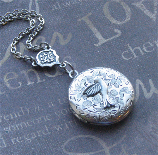 Hummingbird Locket, Silver Necklace, Bird Jewelry, Round Pendant, Long Chain, Gift For Wife, Vintage Style, Handmade, Theenchantedlocket
