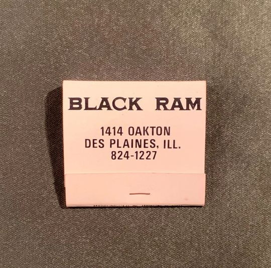 Vintage Matchbook, Black Ram, Restaurant, Des Plains, Illinois, with 30 Match Sticks, Free Ship in Usa