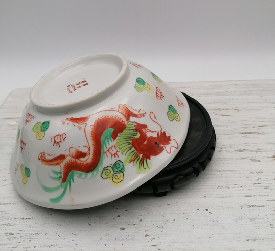 Vintage Salad Bowl, Chinese Dragon Decor Asian Noodle Soup Oriental Porcelain, Kitchenware